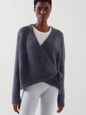 COS Wool Alpaca Blend Wrap V Neck Cardigan size Medium